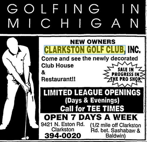Clarkston Golf Club - April 1994 Ad - New Owners